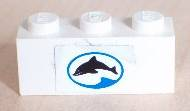 Lego Brick 1 x 3 with Dolphin Facing Left in Blue Oval Pattern (Sticker) - Set 6558
