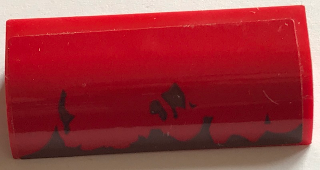 Lego Slope, Curved 1 x 4 x 1 1/3 with Reddish Brown Mud Splotches Pattern (Sticker) - Set 70907 / Red