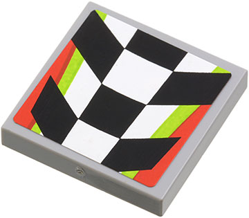 Lego Tile 2 x 2 with Checkered Pattern with Red and Lime Border (Sticker) - Set 4433