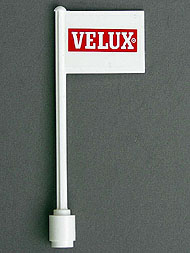 Lego Flag on Flagpole, Straight with 'VELUX' Pattern on Both Sides (Stickers) - Set 1854 / White