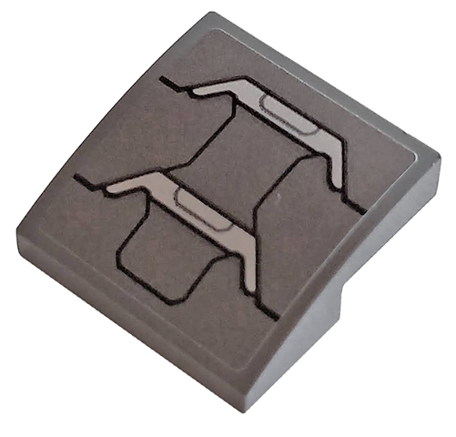 Lego Slope, Curved 2 x 2 x 2/3 with Hull Plates Pattern (Sticker) - Set 76124 / Dark Bluish Gray