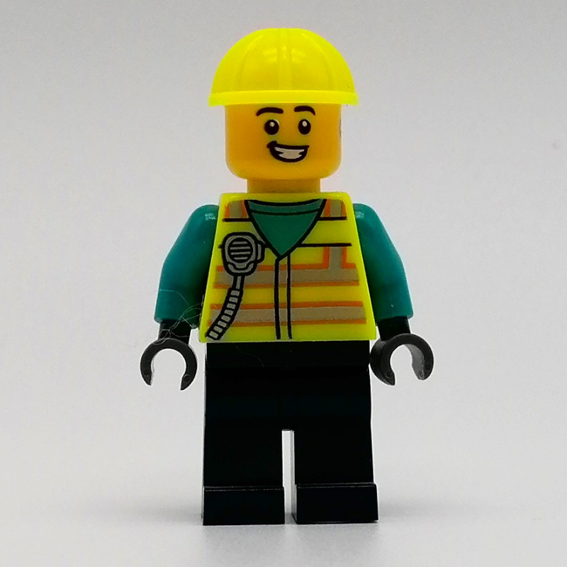Lego Man, Vibrant Yellow Safety Vest and Helmet