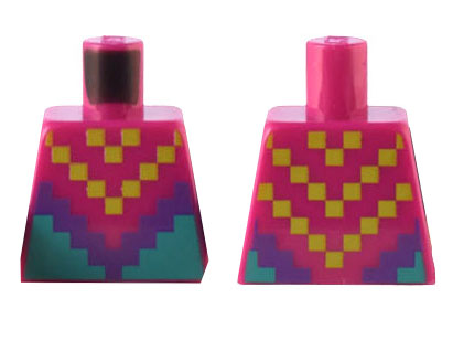 Lego Torso Pixelated Lime and Dark Purple Triangle Scarf / Poncho over Dark Turquoise Shirt Pattern / Magenta