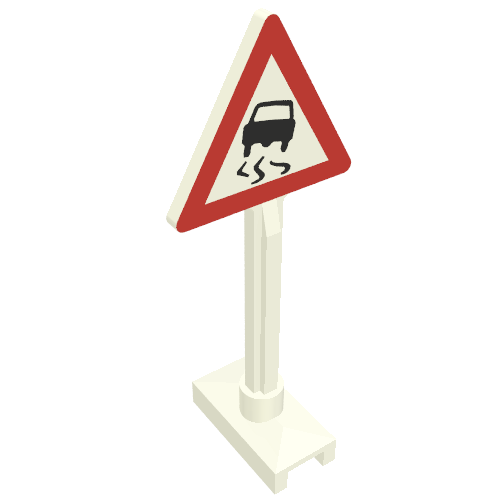 Lego Road Sign Triangle with Skidding Car Print (Newer Car no Tire on Back)