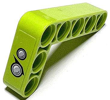 Lego Technic, Liftarm, Modified Bent Thick L-Shape 3 x 5 with 2 Black and Silver Headlights Pattern Model Right Side (Sticker) - Set 42102 / Lime