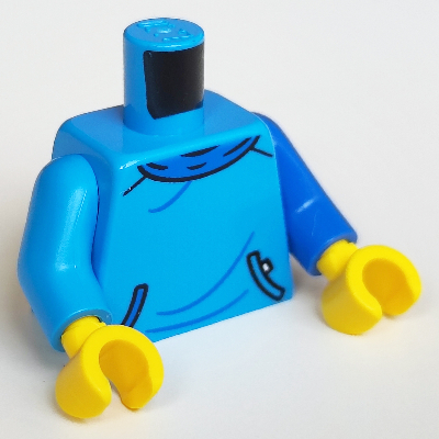 Lego Torso, Odd Arms, Blue Collar, Pockets Print, Left Blue Arm, Right Dark Azure Arm, Yellow Hands