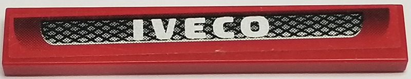 Lego Tile 1 x 6 with Black and Silver Grille and 'IVECO' on Red Background Pattern (Sticker) - Set 8185