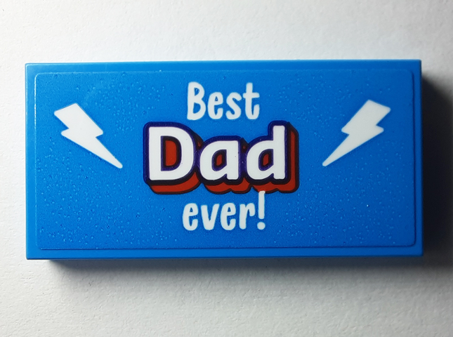 Lego Tile 2 x 4 with White Lightning Bolts and 'Best Dad ever!' with Red Drop Shadow Pattern (Sticker) - Set 40385 / Dark Azure
