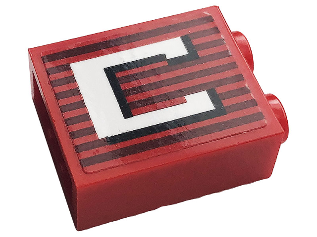 Lego Brick 1 x 2 x 2 with Inside Stud Holder with Gray Stripes and White Capital Letter C Pattern (Sticker) - Set 10272