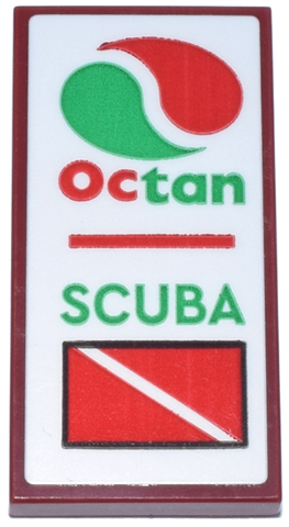 Lego Tile 2 x 4 with White Sign, Red and Green 'Octan' and Logo, 'SCUBA' and Dive Flag Pattern (Sticker) - Set 910040