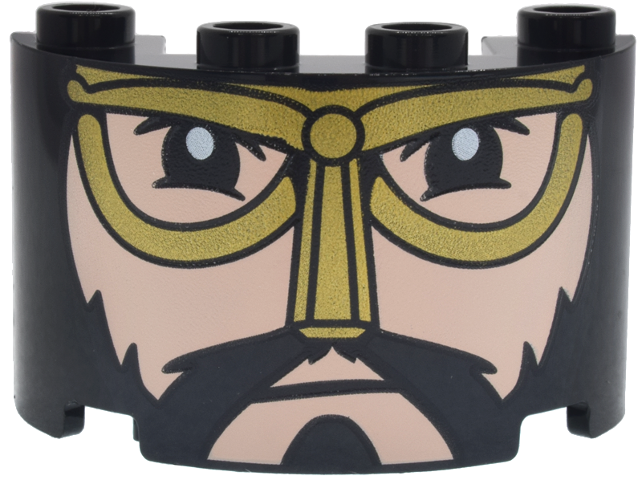 Lego Cylinder Half 2 x 4 x 2 with 1 x 2 Cutout with Beard, Mustache and Eyes, Gold Eye and Nose Guard and Light Nougat Face Pattern (One Piece Dorry) / Black