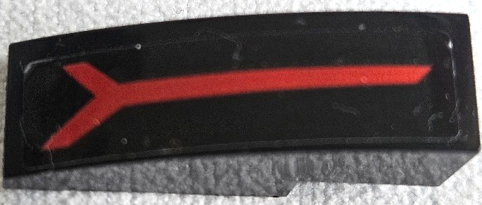 Lego Slope, Curved 3 x 1 with Red Lamborghini Huracán Tecnica Taillight, Red Line with Forked End Pattern Model Left Side (Sticker) - Set 42161 / Black