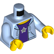 Lego Torso Hooded Sweatshirt Open with Purple Shirt, Silver Star Print, Bright Light Blue Arms, Yellow Hands / Bright Light Blue