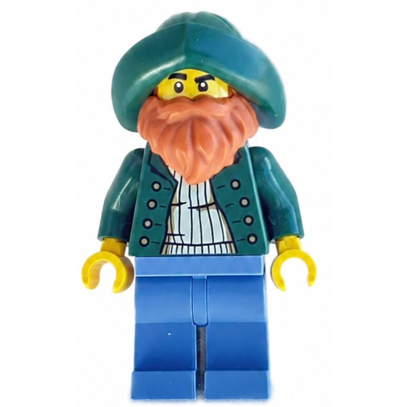 Lego Captain, Dark Tan Torso, Sand Blue Legs, Dark Green Hat, Dark Orange Beard