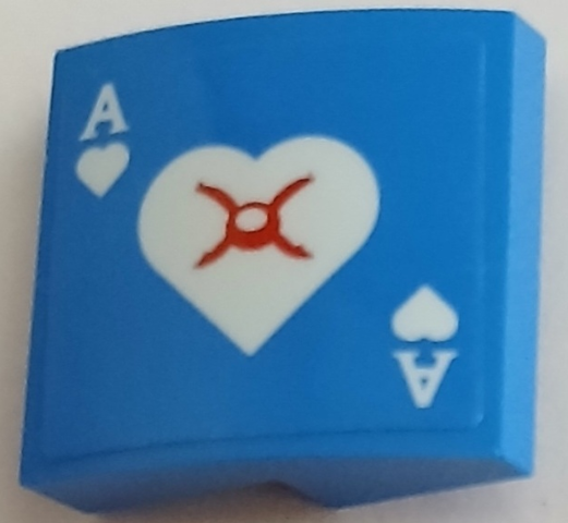 Lego Slope, Curved 2 x 2 x 2/3 with Cushion with White Playing Card Ace of Hearts and Red Button Pattern (Sticker) - Set 41236