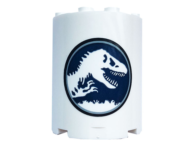 Lego Cylinder Half 2 x 4 x 4 with Jurassic World Logo Pattern (Sticker) - Set 75937 / White