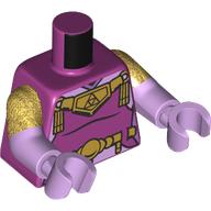 Lego Torso, Dual Molded Arms, Dress, Dark Pink Front, Gold Necklace, Belt Print, Pearl Gold Sleeves Pattern, Lavender Arms and Hands / Magenta