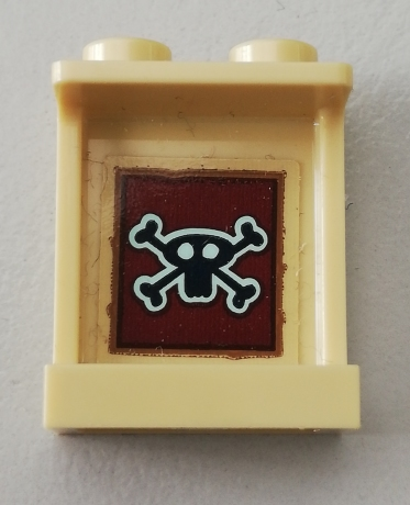 Lego Panel 1 x 2 x 2 with Side Supports - Hollow Studs with Black Skull and Crossbones on Reddish Brown Background Pattern (Sticker) - Set 75551