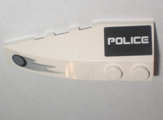 Lego Wedge 6 x 2 Right with 'POLICE' on Black Background and Hole with Flames Pattern (Stickers) - Set 5969 / White