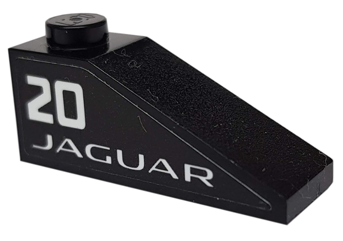 Lego Slope 33 3 x 1 with White Number 20 and 'JAGUAR' on Black Background Pattern Model Left Side (Sticker) - Set 76898 / Black