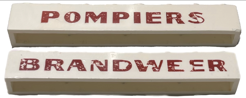 Lego Brick 1 x 8 without Bottom Tubes with Cross Side Supports Dual Sided with Red 'BRANDWEER' / 'POMPIERS' Sans-Serif Bold Pattern