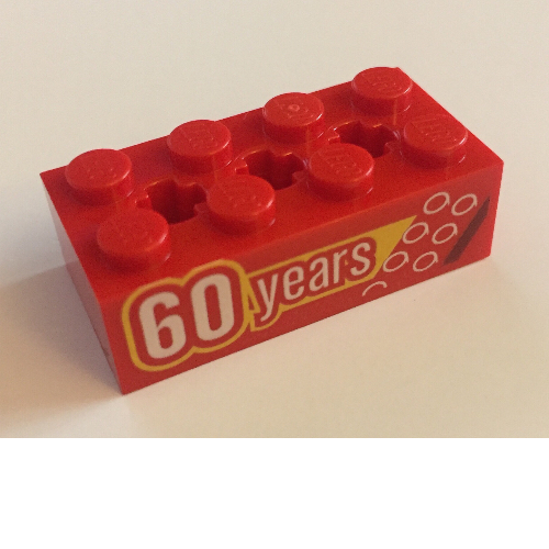 Lego Brick Special 2 x 4 with 3 Axle Holes with '60 Years' print