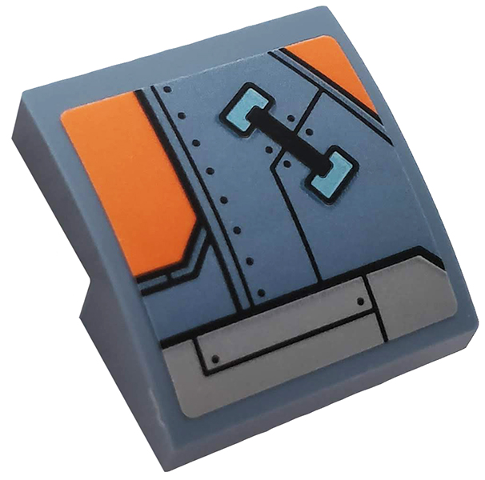 Lego Slope, Curved 2 x 2 x 2/3 with Orange and Light Bluish Gray Hull Plates Pattern Model Left Side (Sticker) - Set 76102