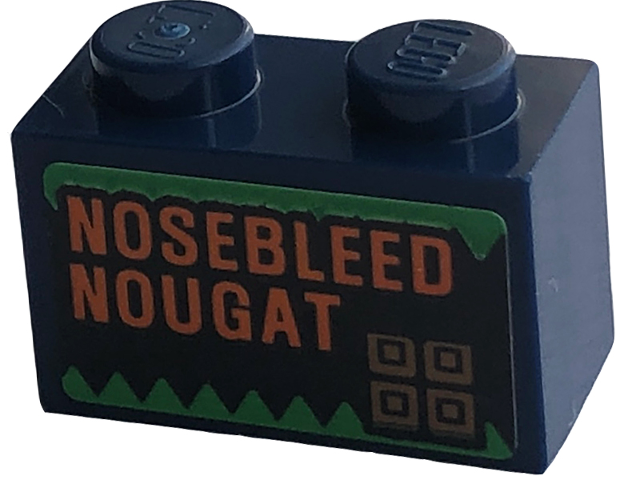 Lego Brick 1 x 2 with 'NOSEBLEED NOUGAT' Pattern (Sticker) - Set 76422