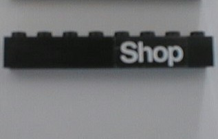Lego Brick 1 x 8 with White 'Shop' Pattern (Sticker) - Set 6378