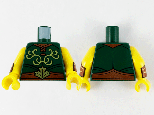 Lego Torso Shirt with Bright Light Yellow Filigree, Reddish Brown Belt with Gold Leaf Pattern / Yellow Arms with Reddish Brown and Gold Cuffs Pattern / Yellow Hands