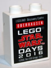 Lego Duplo, Brick 1 x 2 x 2 with LEGOLAND Discovery Centre Oberhausen LEGO Star Wars Days 2016 Pattern / White