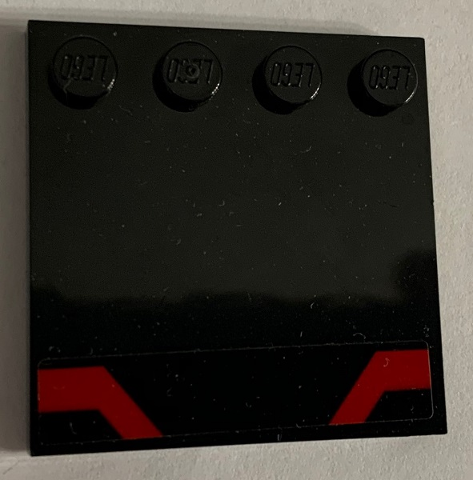 Lego Tile, Modified 4 x 4 with Studs on Edge with Red Angled Stripes Pattern (Sticker) - Set 75190 / Black