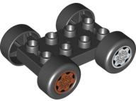 Lego Duplo Car Base 2 x 4 with Black Tires and Dark Orange Sport and Light Bluish Gray Sport Wheels Pattern (88760 / 88762c01pb03 / 88762c01pb04)