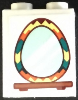 Lego Brick 1 x 2 x 2 with Inside Stud Holder with Egg-Shaped Mirror on Shelf Pattern (Sticker) - Set 40449 / White