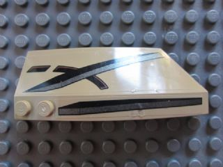 Lego Wedge 8 x 3 x 2 Open Left with Black and Dark Silver Stripes Pattern (Stickers) - Set 7753 / Dark Tan