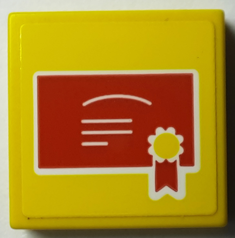 Lego Tile 2 x 2 with Red Certificate and Award Ribbon Pattern (Sticker) - Set 40385
