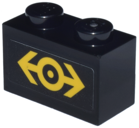 Lego Brick 1 x 2 with Yellow Train Logo on Black Background Pattern (Sticker) - Set 910002