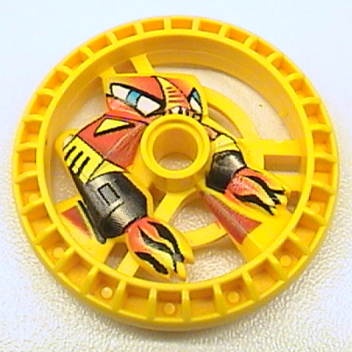 Lego Technic Disc 5 x 5 Notched, Flame with Robot Print / Yellow