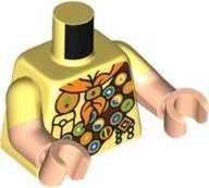 Lego Torso Shirt, Orange Neckerchief Scarf, Reddish Brown Sash with Scout Badges Pattern / Light Nougat Arms with Molded Bright Light Yellow Short Sleeves Pattern / Light Nougat Hands