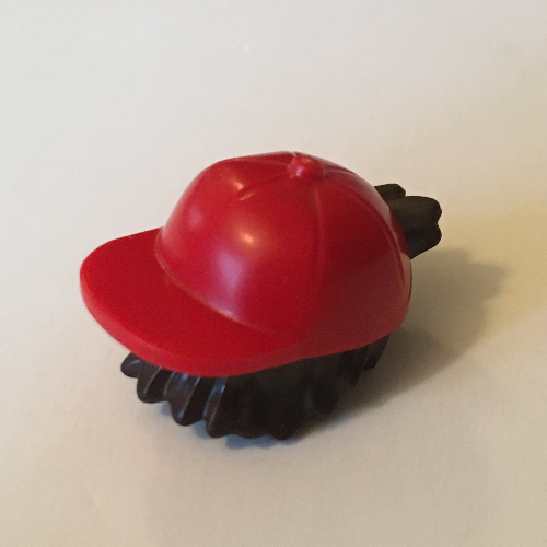 Lego Hair and Hat, Backwards Cap, Dark Brown Hair Pattern