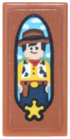 Lego Tile 1 x 2 with Toy Box with Toy Story Andy, Cowboy Hat and Bandana, Yellow Sheriff Star and Medium Azure Sky with Clouds Pattern (Sticker) - Set 43302