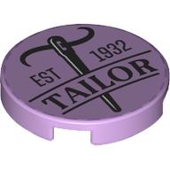 Lego Tile Round 2 x 2 with Needle, 'EST 1932 TAILOR' Print / Lavender