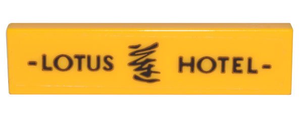 Lego Tile 1 x 4 with Black 'LOTUS HOTEL' and Calligraphy Character Pattern (Sticker) - Set 80036 / Bright Light Orange
