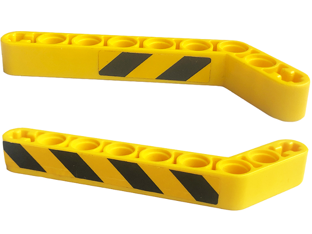 Lego Technic, Liftarm, Modified Bent Thick 1 x 9 (7 - 3) with Black and Yellow Danger Stripes Pattern on Both Sides Model Left Side (Stickers) - Set 42094