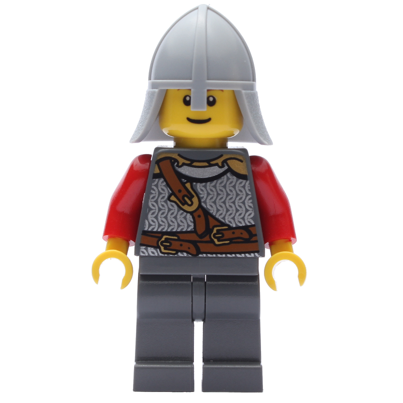 Lego Knight, Armor with Straps, Light Bluish Gray Helmet, Reddish Brown Eyebrows