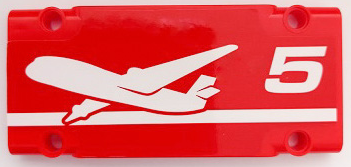 Lego Technic, Panel Plate 5 x 11 x 1 with White Airplane, Stripe and Number 5 Pattern Model Left Side (Sticker) - Set 42068 / Red