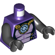 Lego Torso Bare Chest, Lavender Snake Belly, Necklace with Large Diamond/Jewel Print, Black Arms and Hands / Dark Purple