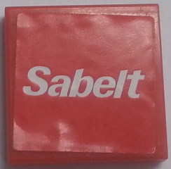 Lego Tile 2 x 2 with White 'Sabelt' Pattern (Sticker) - Set 8143 / Red