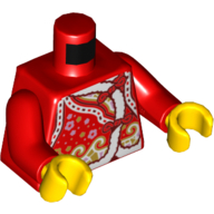 Lego Torso Robe with White Fur Trim, Flowers, Golden Waves Print, Red Arms, Yellow Hands