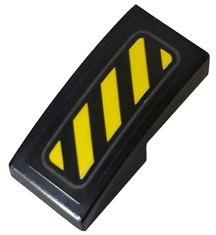Lego Slope, Curved 2 x 1 x 2/3 with Black and Yellow Danger Stripes Pattern (Sticker) - Set 76116 / Black